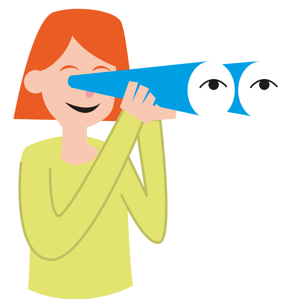 Illustratie van een vrouw met een verrekijker